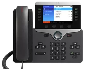 Cisco 8851-K9 IP Phone featuring a 5-inch color display, HD audio, 5 lines, and PoE support for efficient and clear communication in office settings
