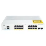 Cisco C1000-8P-2G-L switch with 8 PoE+ ports, 2 SFP/RJ-45 combo uplinks, fanless design, and compact dimensions, perfect for small business networks.