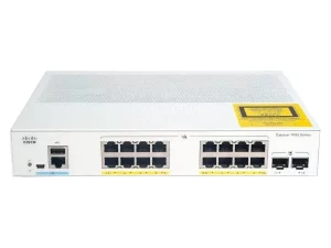 Cisco C1000-8P-2G-L switch with 8 PoE+ ports, 2 SFP/RJ-45 combo uplinks, fanless design, and compact dimensions, perfect for small business networks.