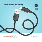 Porodo 3A USB A to Lightning Cable (1.2M, Black) – Durable PVC cable designed for fast charging and reliable data transfer for iPhones.