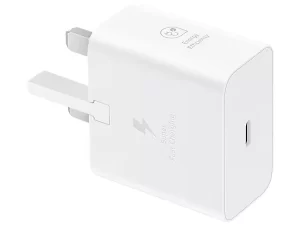 Samsung 25W Power Adapter with USB-C port for super-fast charging.