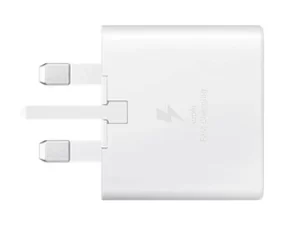 Samsung 45W USB-C Travel Adapter in black, designed for fast and efficient charging.