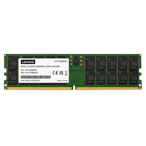 Lenovo 4X77A88052 64GB DDR5-5600 RDIMM PC5-44800 CL46 ECC Registered Server Memory for ThinkSystem SR650 V3